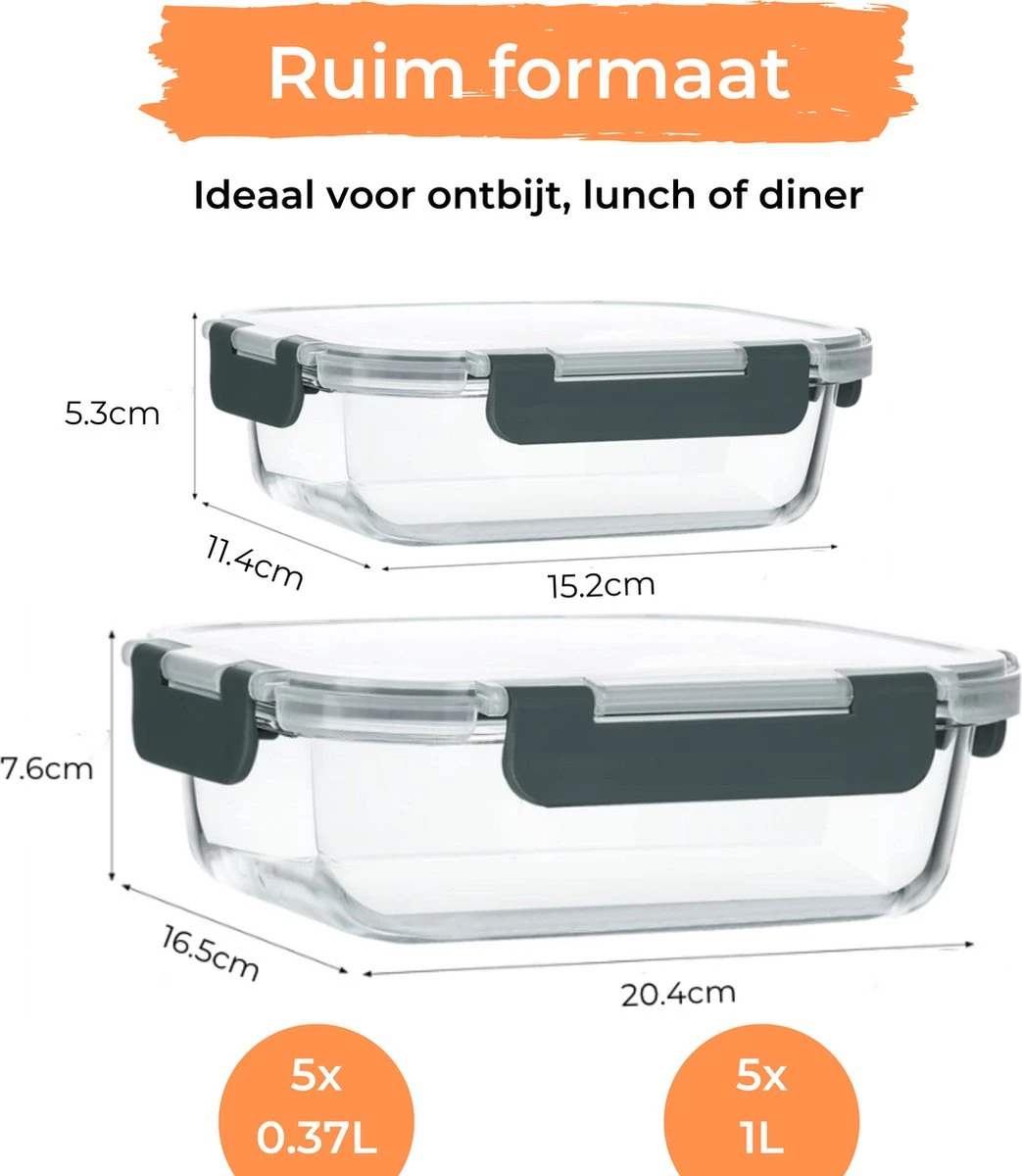 Formilo Meal Prep Bakjes - Lekvrije Vershoudbakjes - Diepvriesbakjes - Luchtdicht - BPA Vrij - Glas - 10 Stuks 8 Formilo Meal Prep Bakjes - Lekvrije Vershoudbakjes - Diepvriesbakjes - Luchtdicht - BPA Vrij - Glas - 10 Stuks - Afbeelding 6