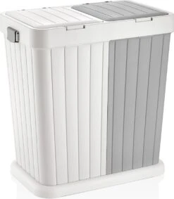 Sumpas - Wasmand - 2 Vakken - Met Touch Deksel - 80 Liter - Antraciet/Wit - 100% Gerecycled Plastic -Huishoudelijke Winkel 1048x1200