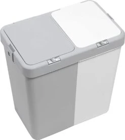 Motek® - Wasmand - 2 Vakken Met Deksel - Met Touch Deksel - Gemaakt Van 100% Gerecycled Kunststof - 80 L - Wasmand Met Deksel - Wassorteerder - Grijs - Wit -Huishoudelijke Winkel 1072x1200 1