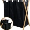 JASC Wasmand 3 Vakken - Wassorteerder - Wasmanden - Zwart - Bamboe - 128 Liter -Huishoudelijke Winkel 1101x1200