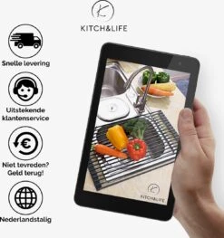 Kitch&Life Afdruiprek Oprolbaar - Mat Zwart - Pannenonderzetter - Afdruipmat - Keukenrek 3-in-1 17 Kitch&Life Afdruiprek Oprolbaar - Mat Zwart - Pannenonderzetter - Afdruipmat - Keukenrek 3-in-1 -Huishoudelijke Winkel 1125x1200