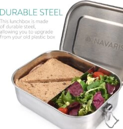 Navaris RVS Broodtrommel Met Verdeler - Meal Prep Bakje - Vershouddoos - Lunchbox - 17 X 13 X 6 Cm - Inhoud 0,8 Liter - Vaatwasbestendig -Huishoudelijke Winkel 1146x1200