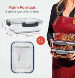 KitchenBrothers Meal Prep Bakjes - Set - Luchtdicht - BPA Vrij - 1L - Glas - 5 Stuks -Huishoudelijke Winkel 1169x1200 4