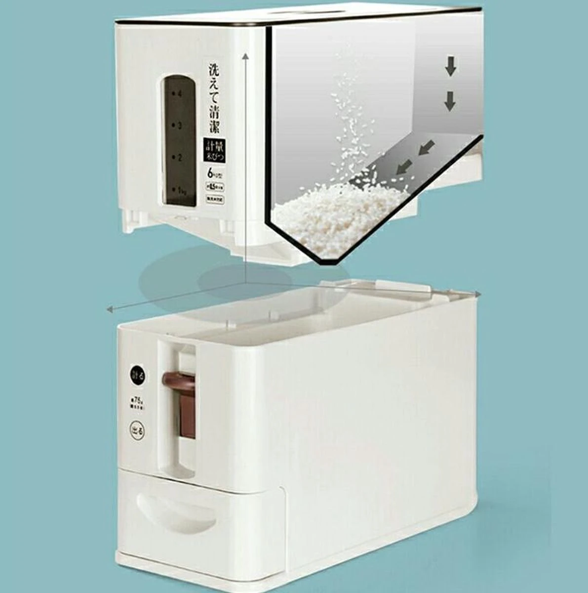 Merkloos TDR-Japans Rijst/Granen Container/Dispenser/ Opbergdoos - 6KG Inhoud - Wit 9 Merkloos TDR-Japans Rijst/Granen Container/Dispenser/ Opbergdoos - 6KG Inhoud - Wit - Afbeelding 7