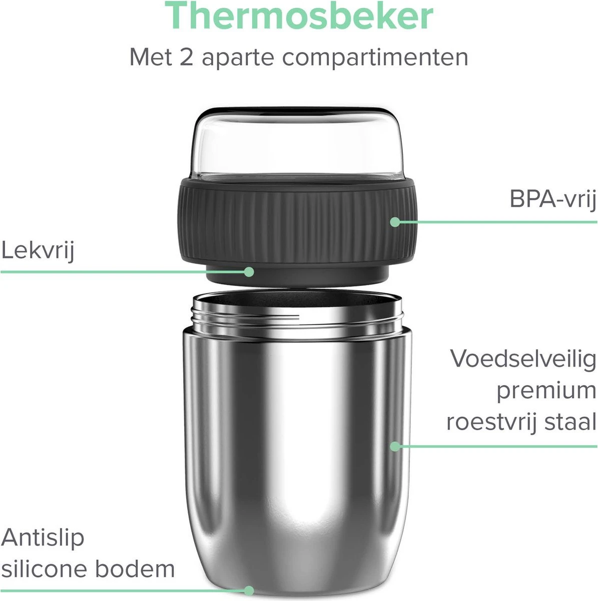 Coninx Thermos Lunchbox - Muesli Beker To Go - Isoleer Lunchpot - Yoghurtbeker To Go - Mueslibeker 840ml (600ml+240ml) - RVS 6 Coninx Thermos Lunchbox - Muesli Beker To Go - Isoleer Lunchpot - Yoghurtbeker To Go - Mueslibeker 840ml (600ml+240ml) - RVS - Afbeelding 4