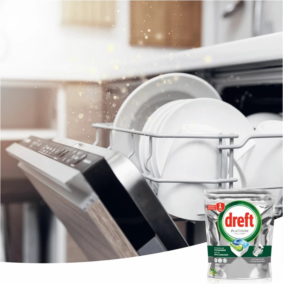 Dreft Platinum All In One - Vaatwascapsules - Original - Voordeelverpakking 5 X 20 Capsules 7 Dreft Platinum All In One - Vaatwascapsules - Original - Voordeelverpakking 5 X 20 Capsules - Afbeelding 5