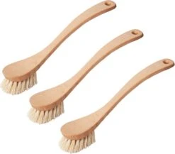 CC Hansen 3 X Afwasborstel Met Gebogen Steel- Beukenhout - Stevige Haren - Licht Bruin - 23 Cm