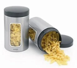 Brabantia Voorraadbus - 1,4 L - Matt Steel Fingerprint Proof / Matt Black Deksel - Met Venster -Huishoudelijke Winkel 1200x1060