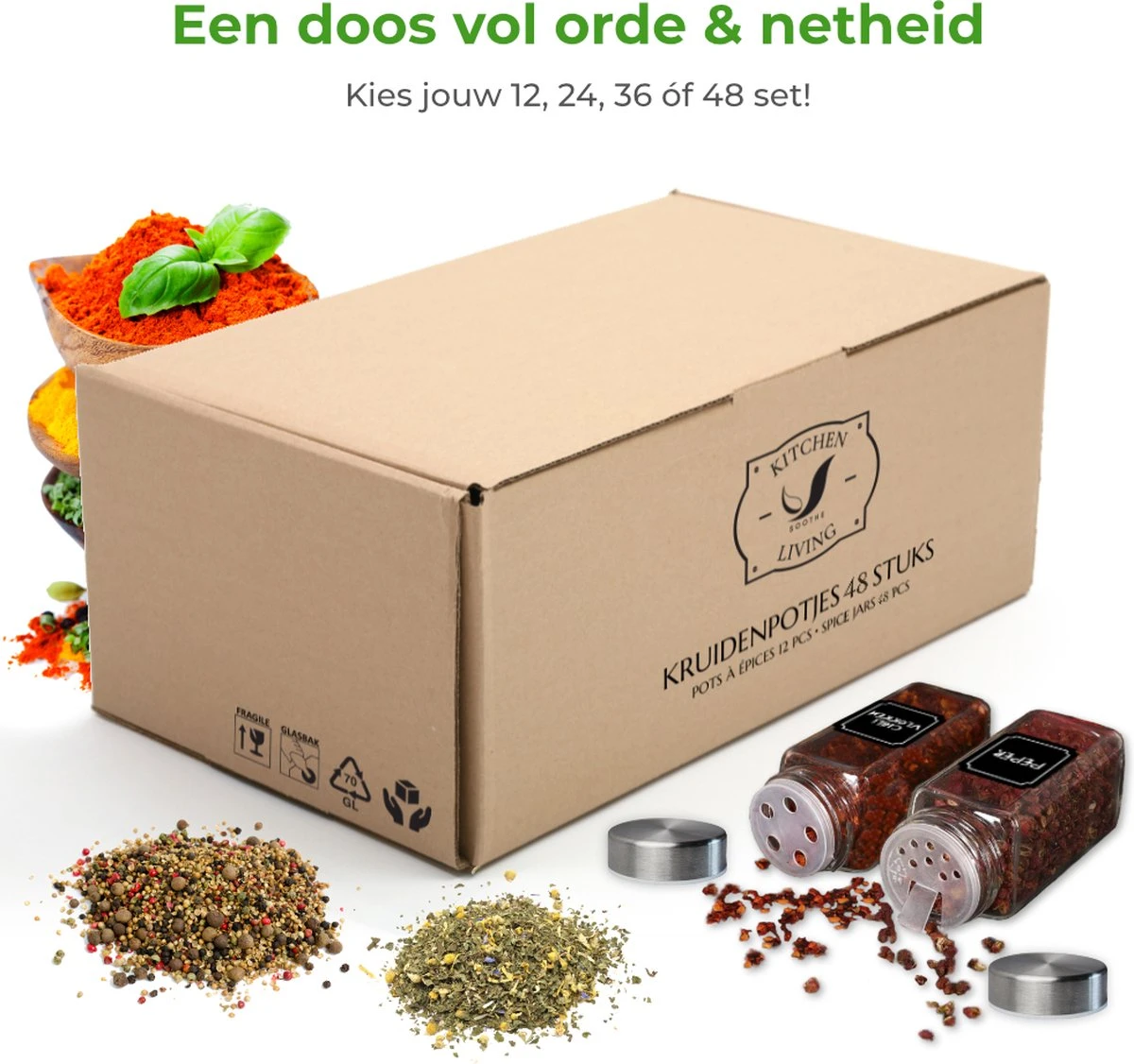 Soothe 48 Glazen Kruidenpotjes Set Met 2 Soorten Strooideksels – Kruidenstrooier – Compleet Pakket Incl Kruidenpotjes Stickers, Krijtstift En Accessoires 9 Soothe 48 Glazen Kruidenpotjes Set Met 2 Soorten Strooideksels – Kruidenstrooier – Compleet Pakket Incl Kruidenpotjes Stickers, Krijtstift En Accessoires - Afbeelding 7