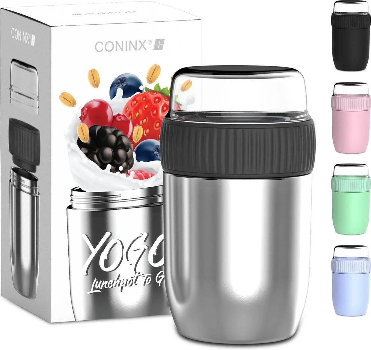 Coninx Thermos Lunchbox - Muesli Beker To Go - Isoleer Lunchpot - Yoghurtbeker To Go - Mueslibeker 840ml (600ml+240ml) - RVS 3 Coninx Thermos Lunchbox - Muesli Beker To Go - Isoleer Lunchpot - Yoghurtbeker To Go - Mueslibeker 840ml (600ml+240ml) - RVS