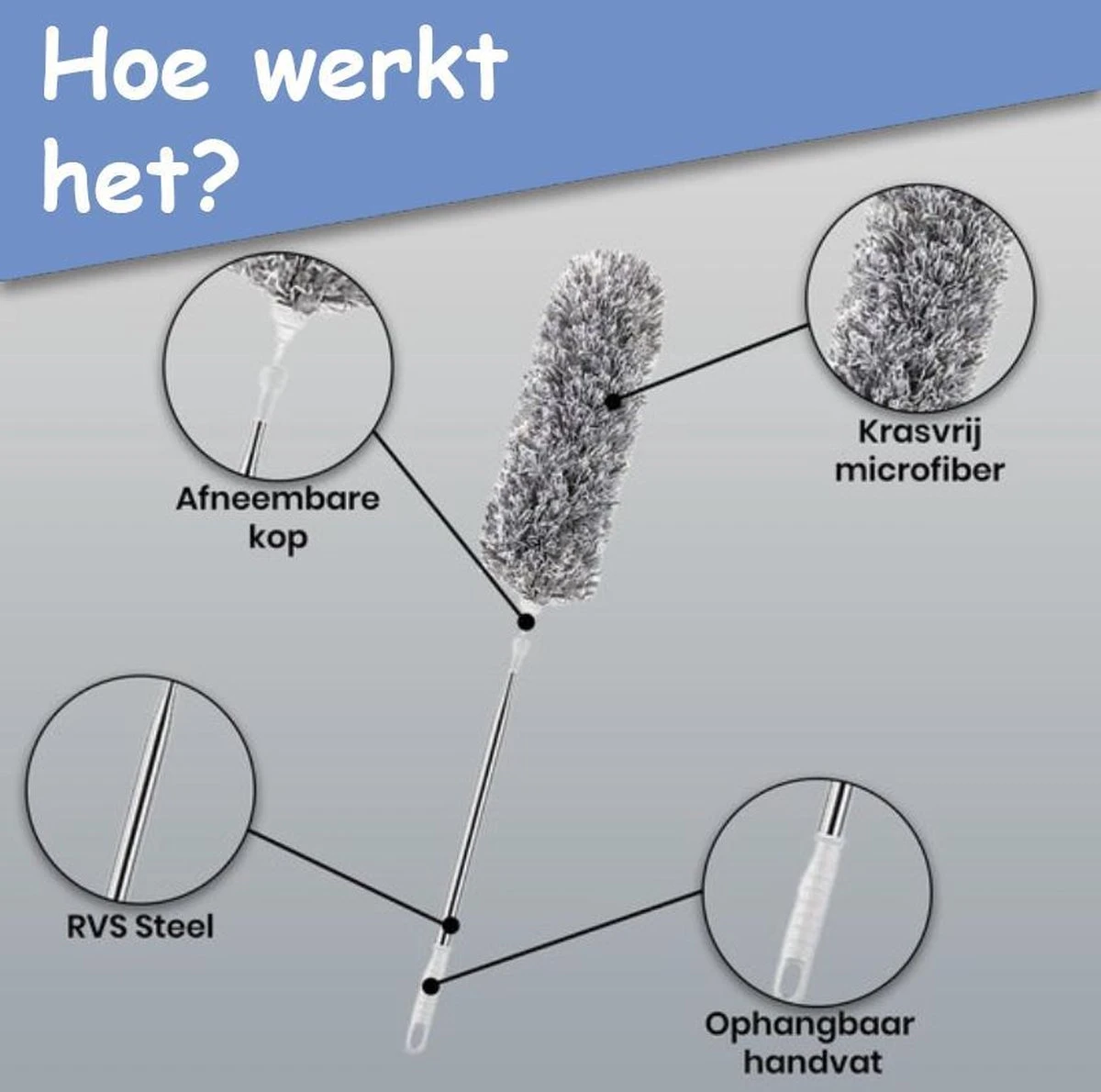 Fain® Plumeau Met Telescoopsteel – Grijs – 80 Tot 280 Cm - Uitschuifbaar – Wasbaar - Flexibel 360° Draaibaar – Duster - Microvezel Ragebol 7 Fain® Plumeau Met Telescoopsteel – Grijs – 80 Tot 280 Cm - Uitschuifbaar – Wasbaar - Flexibel 360° Draaibaar – Duster - Microvezel Ragebol - Afbeelding 5