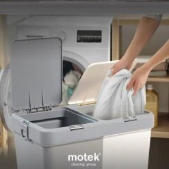 Motek® - Wasmand - 2 Vakken Met Deksel - Met Touch Deksel - Gemaakt Van 100% Gerecycled Kunststof - 80 L - Wasmand Met Deksel - Wassorteerder - Grijs - Wit -Huishoudelijke Winkel 1200x1198 27