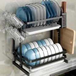 Doogo® Afdruiprek Met Lekbak 2 Laags – Inklapbaar - Muur Hangen Mogelijke - Afwasrek – Met 2 Lekbakken – Extra Accessories Voor Servies En Snijplanken - RVS -Huishoudelijke Winkel 1200x1200 189