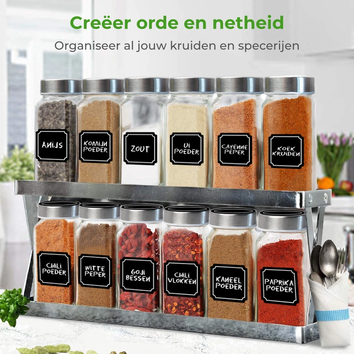 Soothe 48 Glazen Kruidenpotjes Set Met 2 Soorten Strooideksels – Kruidenstrooier – Compleet Pakket Incl Kruidenpotjes Stickers, Krijtstift En Accessoires 4 Soothe 48 Glazen Kruidenpotjes Set Met 2 Soorten Strooideksels – Kruidenstrooier – Compleet Pakket Incl Kruidenpotjes Stickers, Krijtstift En Accessoires - Afbeelding 2