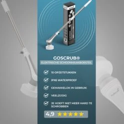 GoScrub® Elektrische Schoonmaakborstel – Elektrische Schrobber - Schrobborstel – Voor Badkamer Of Keuken – Schrobber Met Steel – Luiwagen – Polijstmachine - Poetsmachine Met 10 Opzetstukken -Huishoudelijke Winkel 1200x1200 412