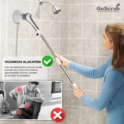 GoScrub® Elektrische Schoonmaakborstel – Elektrische Schrobber - Schrobborstel – Voor Badkamer Of Keuken – Schrobber Met Steel – Luiwagen – Polijstmachine - Poetsmachine Met 10 Opzetstukken -Huishoudelijke Winkel 1200x1200 415