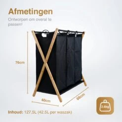 JASC Wasmand 3 Vakken - Wassorteerder - Wasmanden - Zwart - Bamboe - 128 Liter -Huishoudelijke Winkel 1200x1200 426
