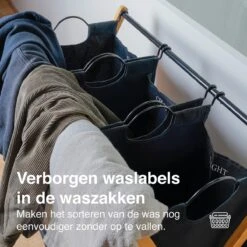 JASC Wasmand 3 Vakken - Wassorteerder - Wasmanden - Zwart - Bamboe - 128 Liter -Huishoudelijke Winkel 1200x1200 429