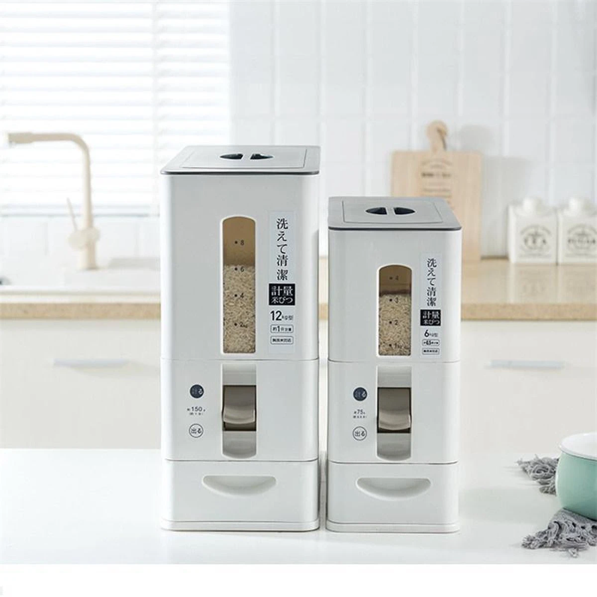 Merkloos TDR-Japans Rijst/Granen Container/Dispenser/ Opbergdoos - 6KG Inhoud - Wit 4 Merkloos TDR-Japans Rijst/Granen Container/Dispenser/ Opbergdoos - 6KG Inhoud - Wit - Afbeelding 2