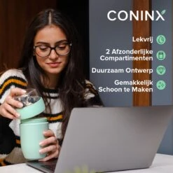 Coninx Yoghurtbeker To Go - Muesli Beker To Go - Lunchbeker - Mueslibeker 640ml (450ml+190ml) - Groen -Huishoudelijke Winkel 1200x1200 466