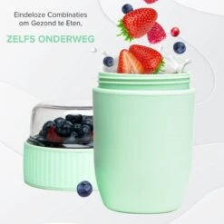 Coninx Yoghurtbeker To Go - Muesli Beker To Go - Lunchbeker - Mueslibeker 640ml (450ml+190ml) - Groen -Huishoudelijke Winkel 1200x1200 470
