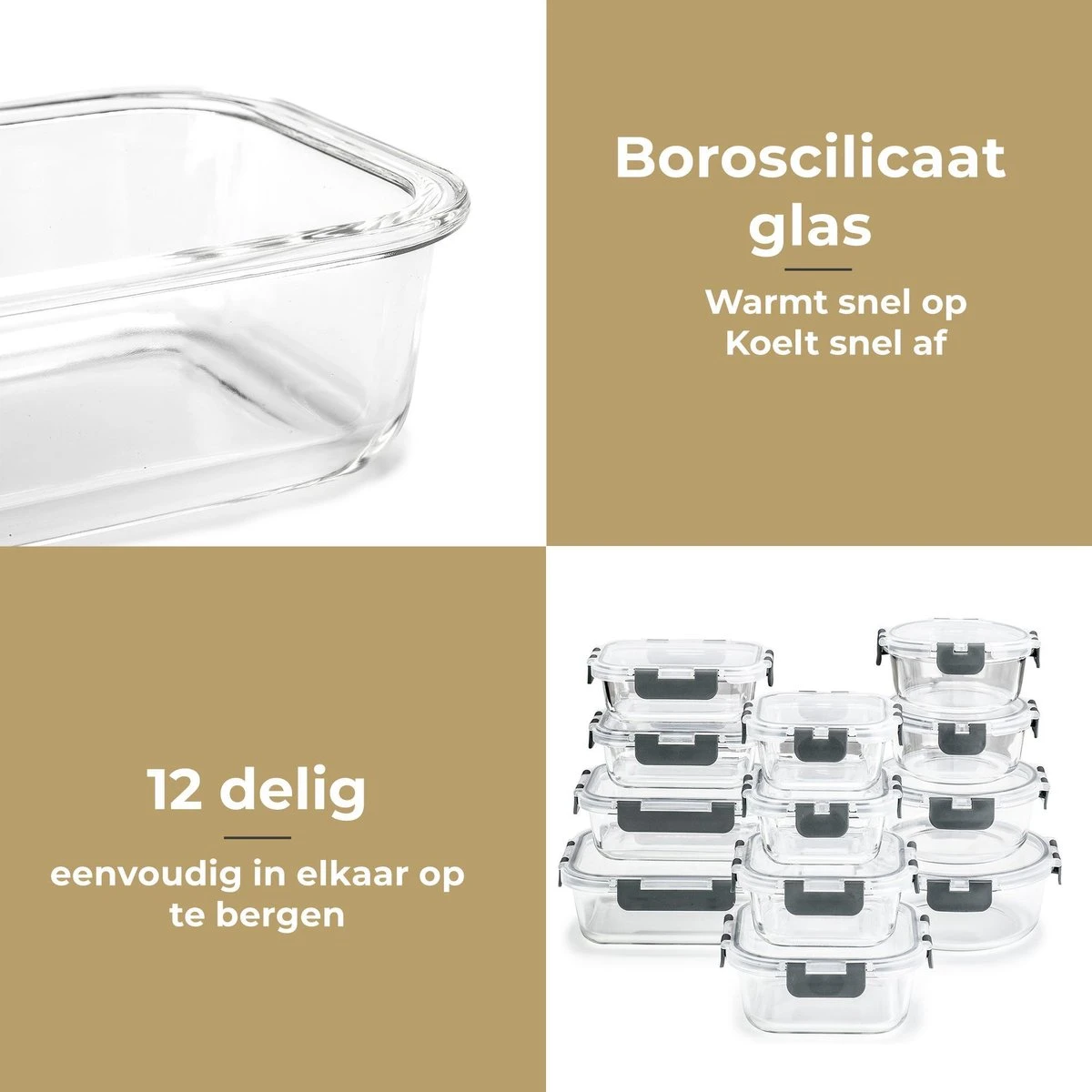 Vershoudbakjes - Meal Prep Bakjes - Diepvriesbakjes - Vershouddoos - Vershoudbakjes Set - Glas - 12 Stuks - BPA Vrij - Stosh 6 Vershoudbakjes - Meal Prep Bakjes - Diepvriesbakjes - Vershouddoos - Vershoudbakjes Set - Glas - 12 Stuks - BPA Vrij - Stosh - Afbeelding 4