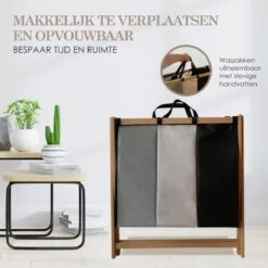MIRI Wasmand 3 Vakken BAMBOE – Wassorteerder – Hout – Opvouwbaar – Wasbox – 105L – Gratis Schroevendraaier – Wasmanden – Laundry Basket -Huishoudelijke Winkel 1200x1200 582