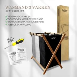 MIRI Wasmand 3 Vakken BAMBOE – Wassorteerder – Hout – Opvouwbaar – Wasbox – 105L – Gratis Schroevendraaier – Wasmanden – Laundry Basket -Huishoudelijke Winkel 1200x1200 585