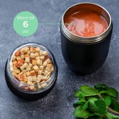 Coninx Thermos Lunchbox - Muesli Beker To Go - Isoleer Lunchpot - Yoghurtbeker To Go - Mueslibeker 840ml (600ml+240ml) - RVS / Zwart -Huishoudelijke Winkel 1200x1200 590