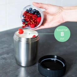 Coninx Thermos Lunchbox - Muesli Beker To Go - Isoleer Lunchpot - Yoghurtbeker To Go - Mueslibeker 840ml (600ml+240ml) - RVS / Zwart -Huishoudelijke Winkel 1200x1200 591