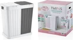 Sumpas - Wasmand - 2 Vakken - Met Touch Deksel - 80 Liter - Antraciet/Wit - 100% Gerecycled Plastic -Huishoudelijke Winkel 1200x669 2