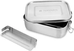 Navaris RVS Broodtrommel Met Verdeler - Meal Prep Bakje - Vershouddoos - Lunchbox - 17 X 13 X 6 Cm - Inhoud 0,8 Liter - Vaatwasbestendig -Huishoudelijke Winkel 1200x834