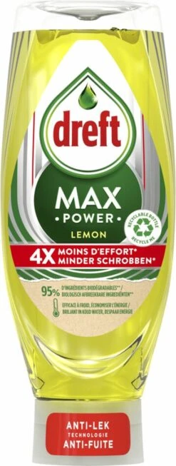 Dreft MaxPower - Lemon - Vloeibaar Afwasmiddel - Voordeelverpakking 8 X 640 Ml -Huishoudelijke Winkel 454x1200