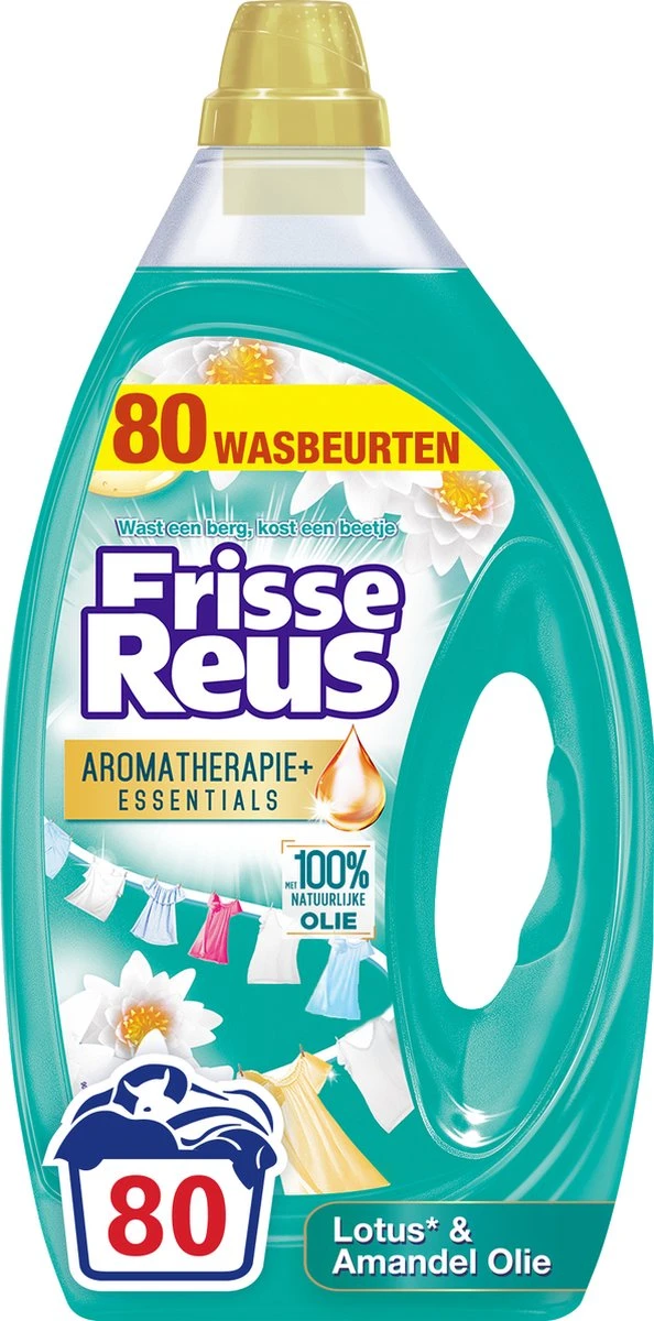 Frisse Reus Lotus Amandel Gel Wasmiddel - Vloeibaar - 80 Wasbeurten - Voordeelverpakking 3 Frisse Reus Lotus Amandel Gel Wasmiddel - Vloeibaar - 80 Wasbeurten - Voordeelverpakking