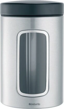 Brabantia Voorraadbus - 1,4 L - Matt Steel Fingerprint Proof / Matt Black Deksel - Met Venster -Huishoudelijke Winkel 713x1200 1