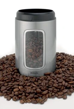 Brabantia Voorraadbus - 1,4 L - Matt Steel Fingerprint Proof / Matt Black Deksel - Met Venster -Huishoudelijke Winkel 817x1200