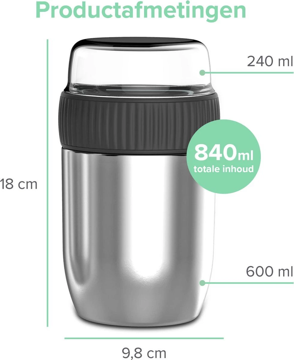 Coninx Thermos Lunchbox - Muesli Beker To Go - Isoleer Lunchpot - Yoghurtbeker To Go - Mueslibeker 840ml (600ml+240ml) - RVS 5 Coninx Thermos Lunchbox - Muesli Beker To Go - Isoleer Lunchpot - Yoghurtbeker To Go - Mueslibeker 840ml (600ml+240ml) - RVS - Afbeelding 3