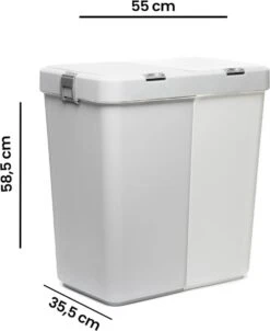 Motek® - Wasmand - 2 Vakken Met Deksel - Met Touch Deksel - Gemaakt Van 100% Gerecycled Kunststof - 80 L - Wasmand Met Deksel - Wassorteerder - Grijs - Wit -Huishoudelijke Winkel 982x1200 1